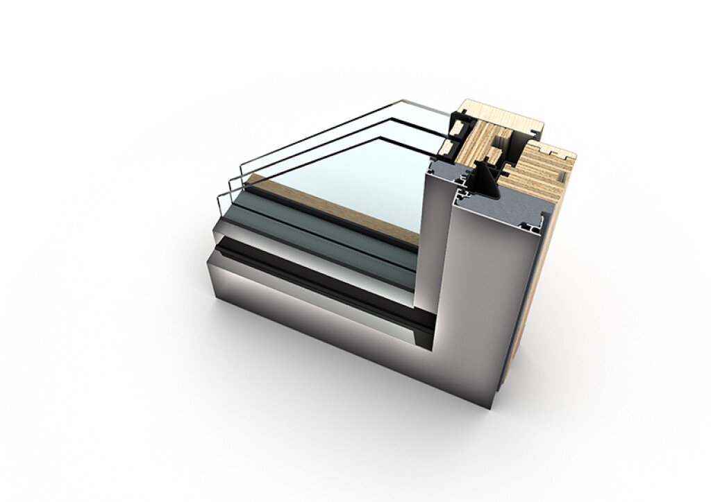 Řez dřevohliníkového okna HF 510 v designu Home Pure.